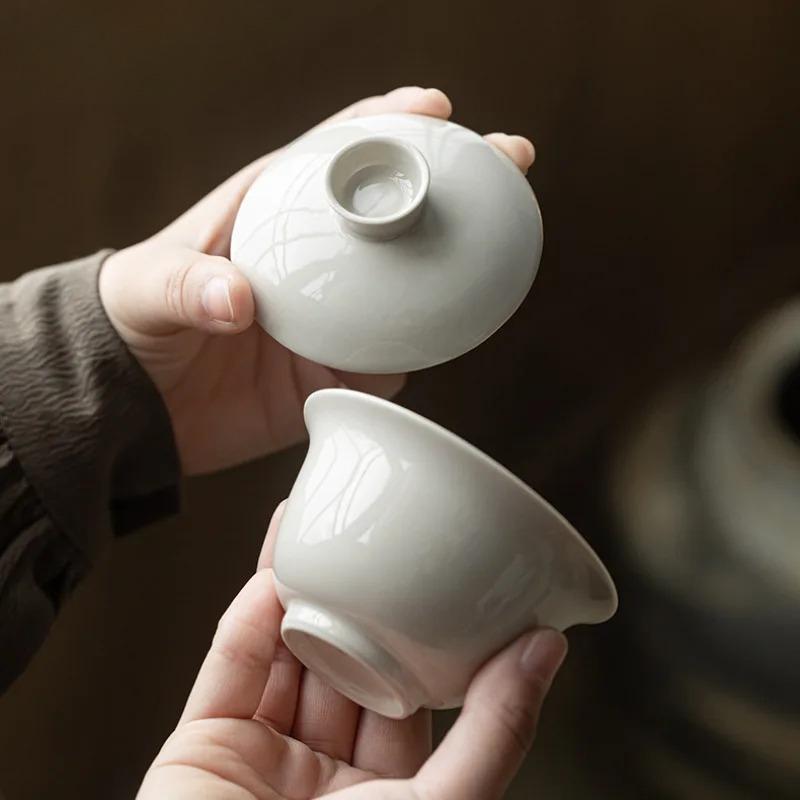 100ml Plant Ash Gaiwan Boutique Tea Tureen Household Tea Bowl With Lid Kit Maker Cover Bowl Chinese Set Ornaments Craft