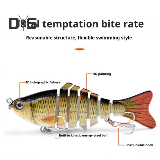 10CM/15.3G Multi-Jointed Fishing Lure with Hooks Realistic 7-Section Swimbait Plastic Artificial Bait Freshwater Saltwater Fishing Accessories