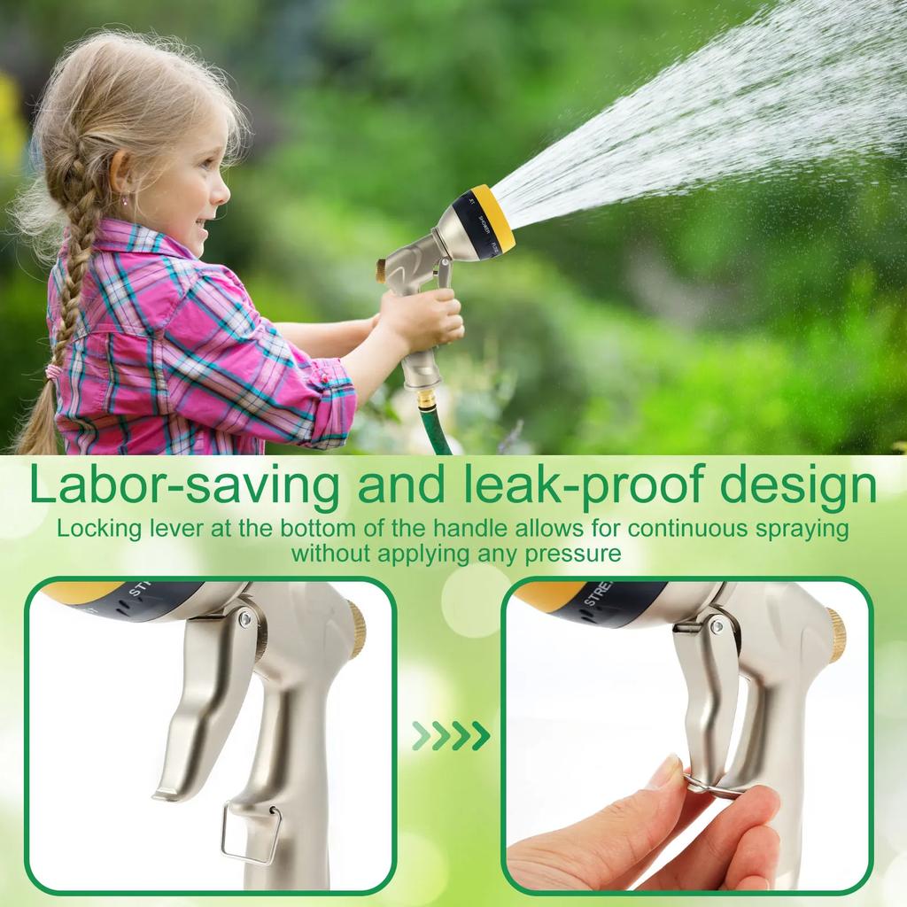 Watering Gun with 8 Adjustable Modes Garden Water Gun High Pressure Water Hose Spray Head Lawn Watering Sprinkler