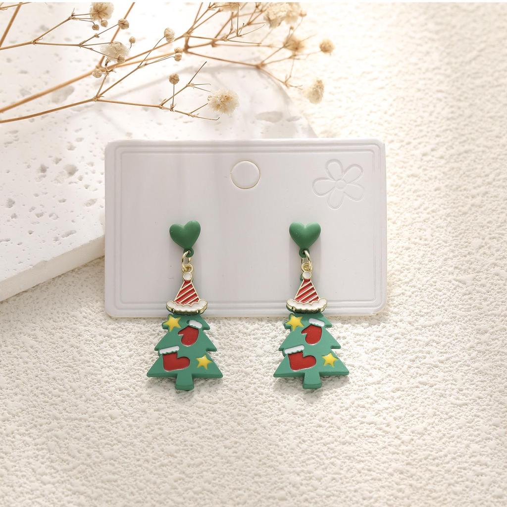 European & American Cartoon Rhinestone Christmas Earrings – High-End Asymmetrical Festive Jewelry for Women