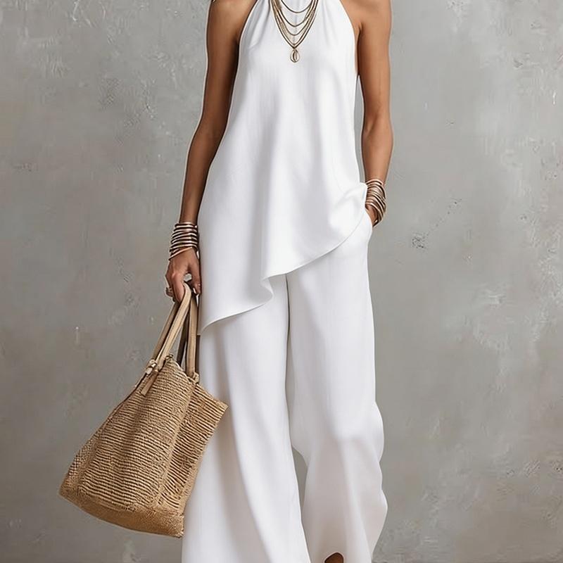 Women's Sleeveless Two Piece Set Round Neck Top and Long Skirt Casual Solid Color Outfit
