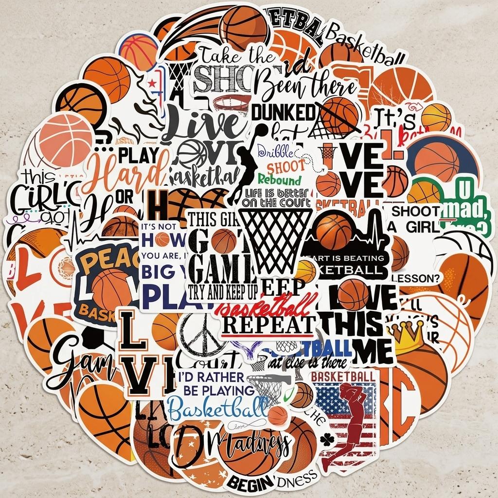 50Pcs Basketball Theme PVC Waterproof Stickers for Luggage Laptop Phone Case Decoration