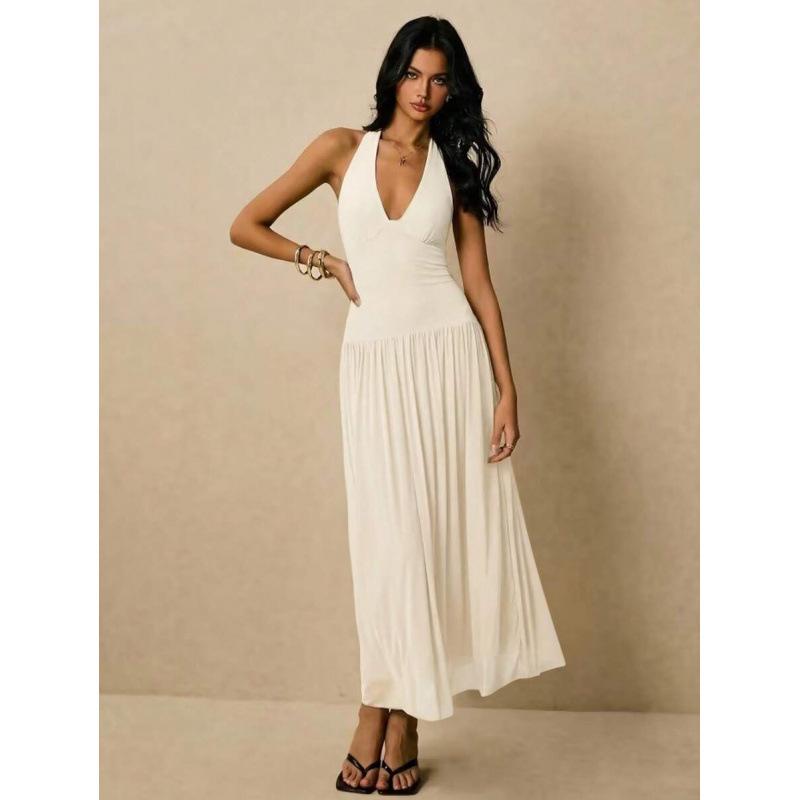 Europe, America 2026 summer new French pure desire sexy backless neck casual sleeveless dress XS абрикосовый