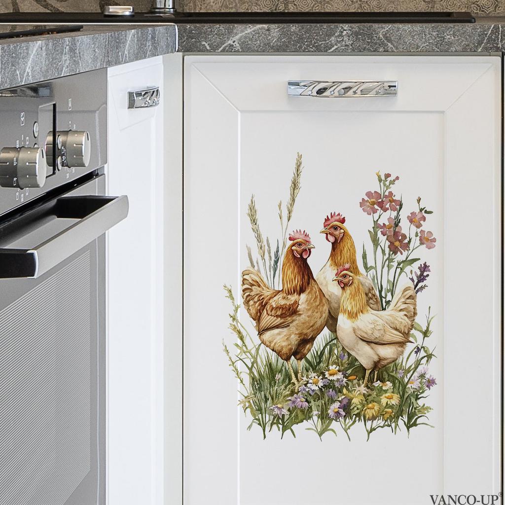 Floral Greenery Butterfly Rooster Wall Stickers, Self-Adhesive Decor for Bedroom Living Room Background Decoration