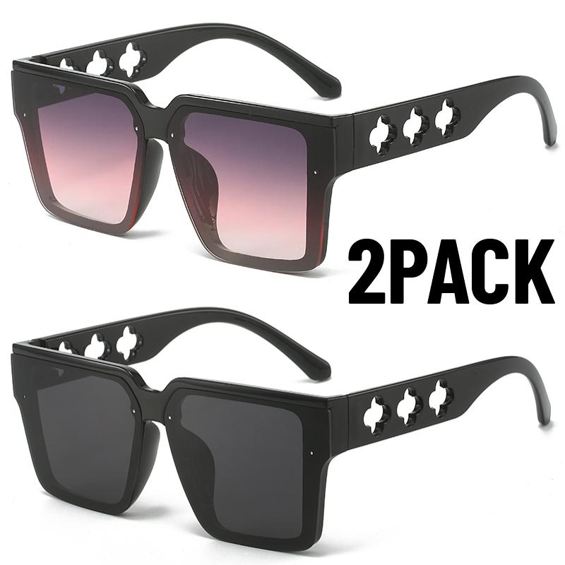 2PACK New Retro Men Square Sunglasses for Women Vintage Luxury Designer Sun Glasses Fashion Shades UV400 Eyeglasses