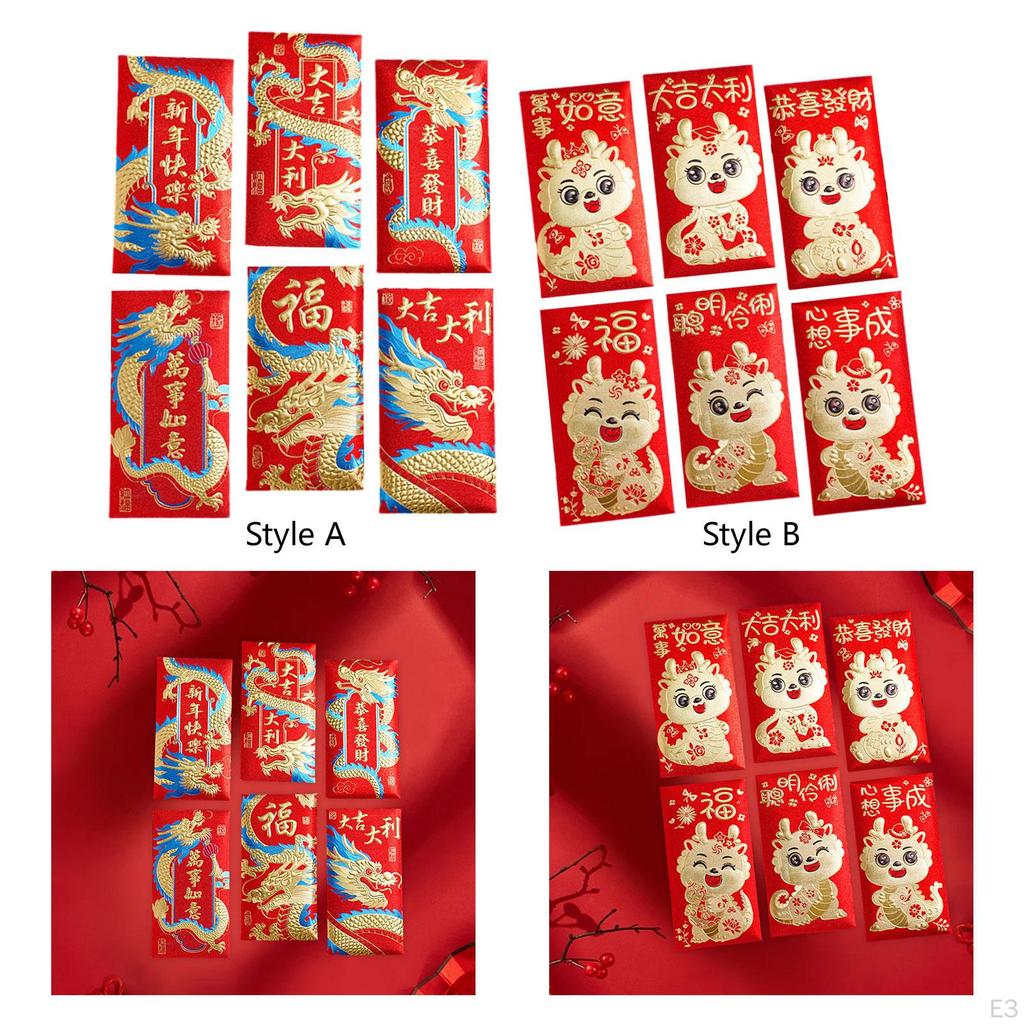 6 Chińskich Czerwonych Kopert, Etui na Koperty z Pieniędzmi, Pakiet Hong Bao na Prezent Urodzinowy,