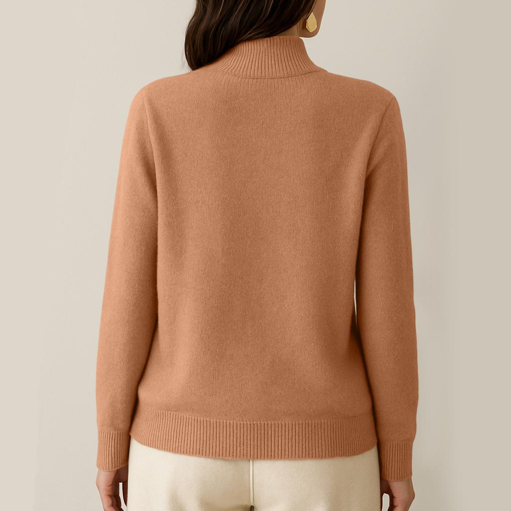 Women's Knitted Solid Color Long Sleeve Half High Collar Hoodie Bottom Shirt Top