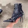 2024 New Women Slim Ankle Boots Fashion Elegant Pointed Toe Shoes Thin High Heel Women's Morder Short Booties