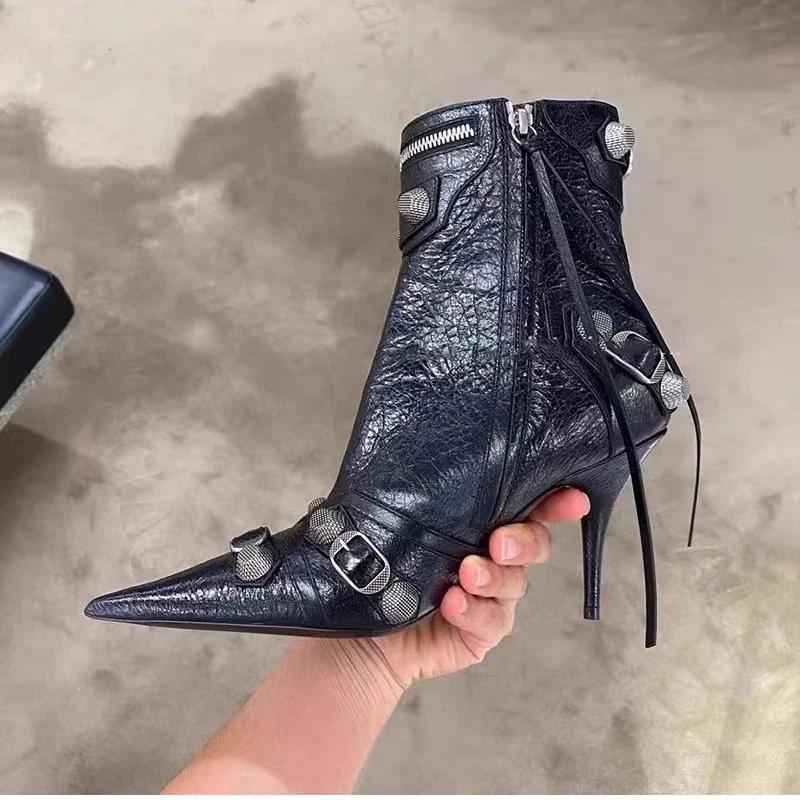 2024 New Women Slim Ankle Boots Fashion Elegant Pointed Toe Shoes Thin High Heel Women's Morder Short Booties