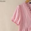 ZANZEA Women Elegant Lace Splice V-Neck Casual Short Sleeve Blouse