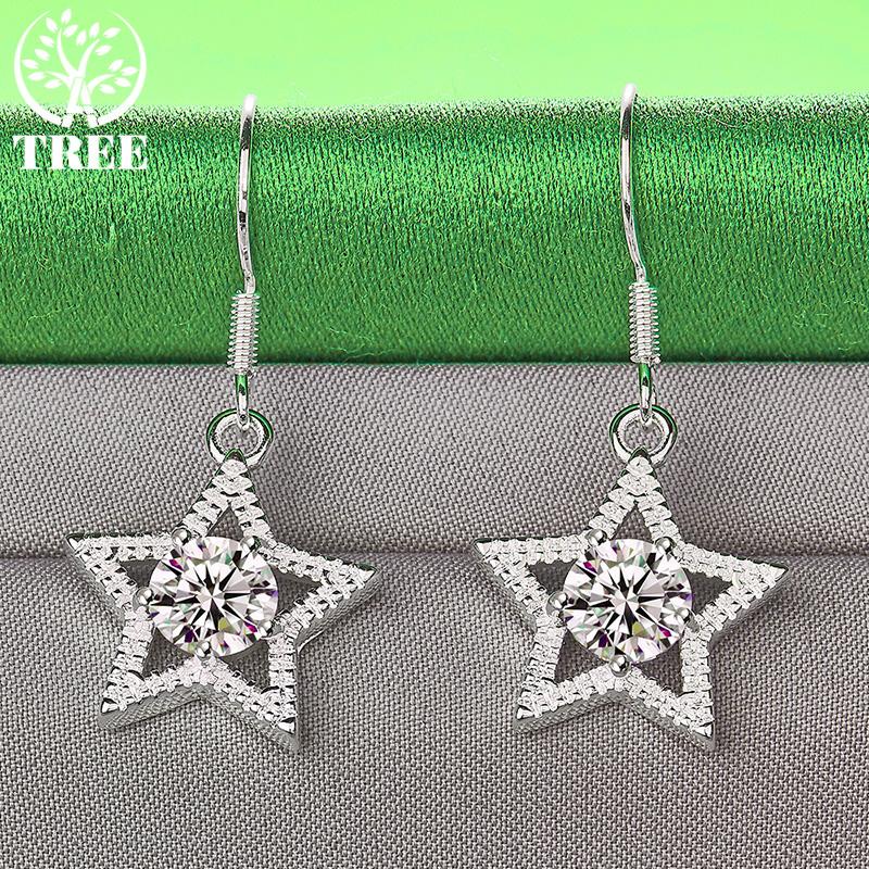 Shining Crystal Zircon 925 Sterling Silver Star Drop Earrings Temperament Women Party Valentine's Day Cute Jewelry Accessories