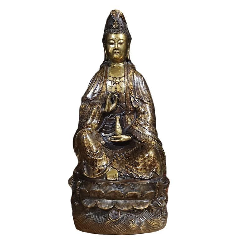 Style Full Color Painted Copper Home Decor Craft Ornament South Sea Lotus Guanyin Buddha Statue Decoration