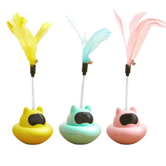 Wobbling Cat Feather Toy Interactive Spring Cat Teaser with Bells Cat Enrichment Feather Toy for Indoor Kittens Play Anxiety Relief