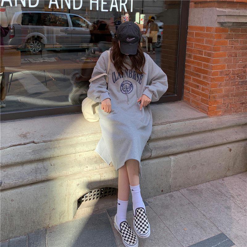 Korean Style Fleece-Lined Hooded Over-Knee Sweatshirt Coat - Plus Size Women's Autumn/Winter 2025 Collection