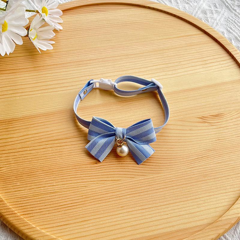 1Pc Breakaway Cat Bowtie Collar, Pearl Decor Pink Blue Bow Collar for Cats and Small Dogs Safety Pet Neck Accessory