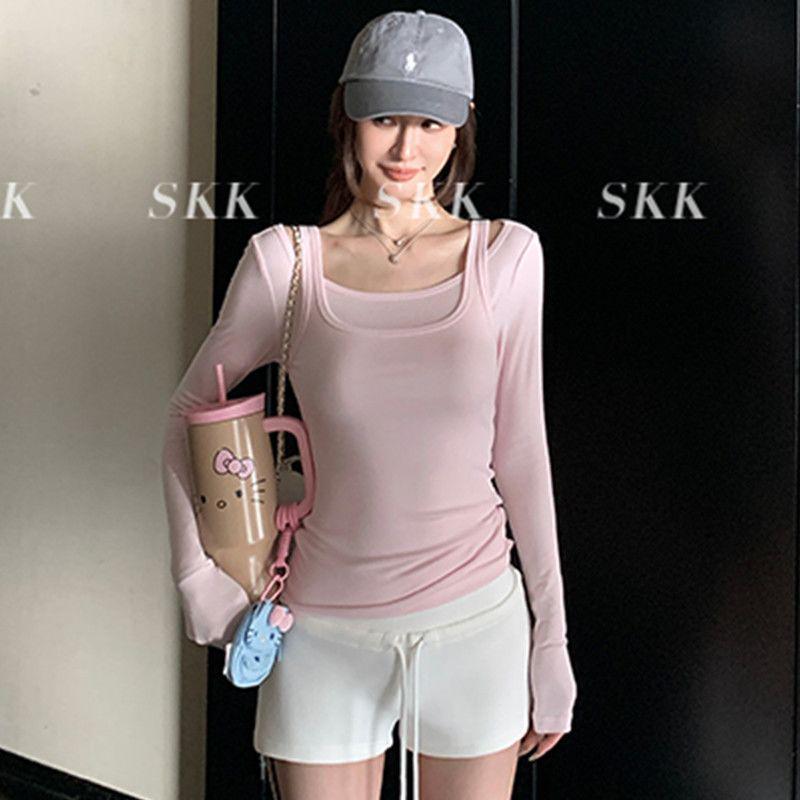 Spring/Autumn Stylish Slim Fit Cotton Long-Sleeve Spicy Girl Two-Piece T-shirt
