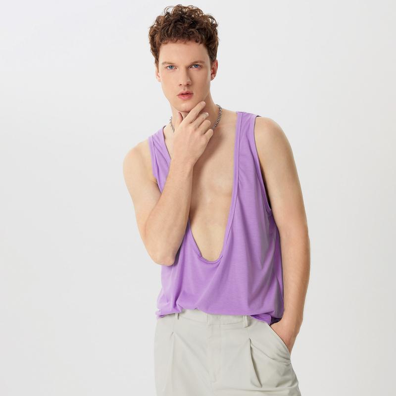 

INCERUN Мужские майки без рукавов с глубоким U-образным вырезом, свободные, повседневные однотонные футболки 5XL фиолетовый