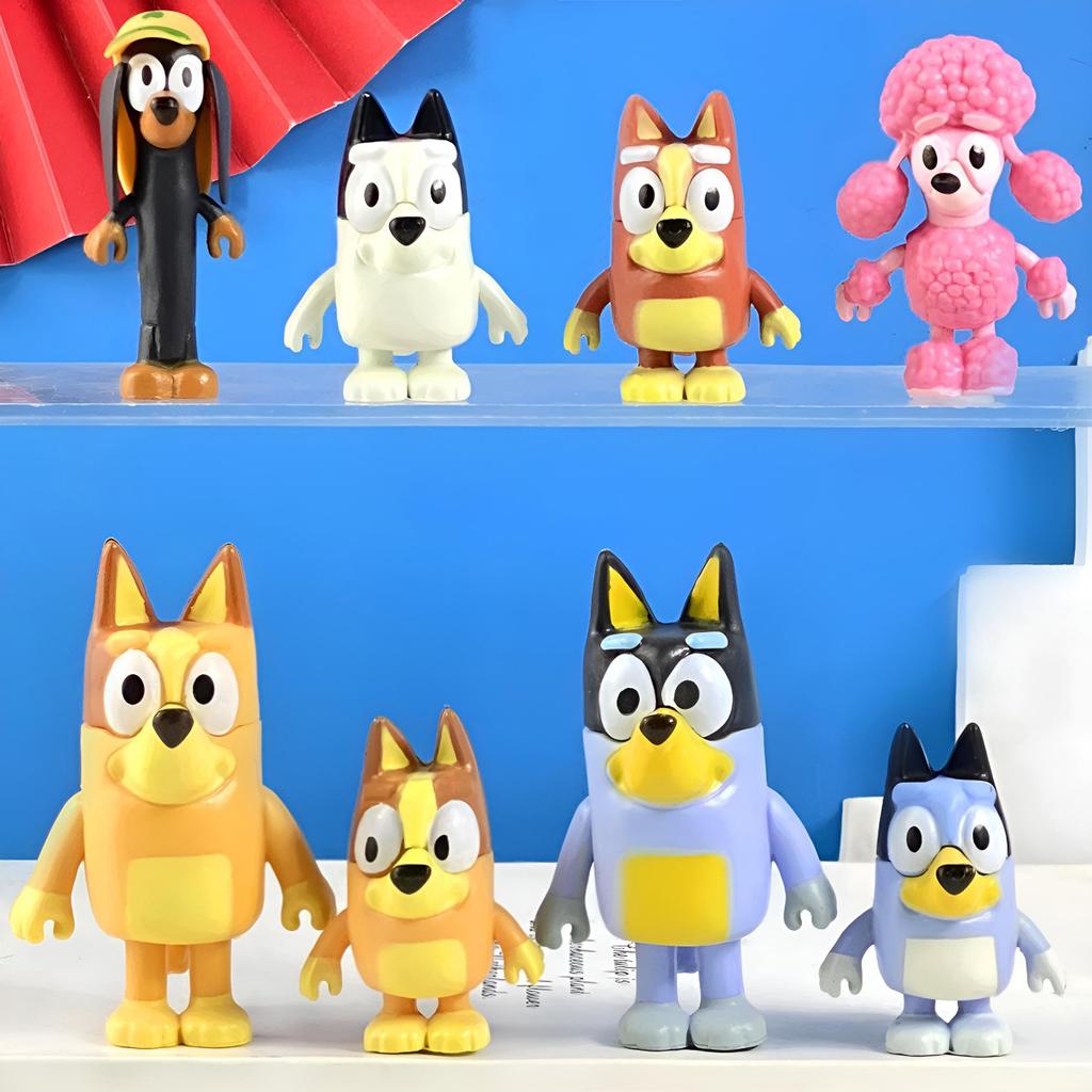 New Cute The Bruy Family Action Figure Cartoon Blueyed Bingo Model Doll Anime Toys For Kids Birthday Xmas Gift 8/12Pcs A Set