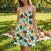 Women's Casual Strapless Sundress Sleeveless Floral Print Smocked Bodice Summer Beach Dress Lightweight Relaxed Fit