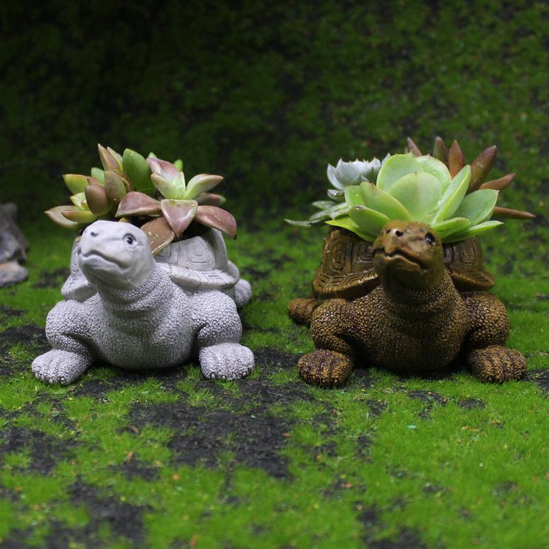 Cute Turtle Succulent Planter Resin Craft Mini Garden Decor Animal Pottery