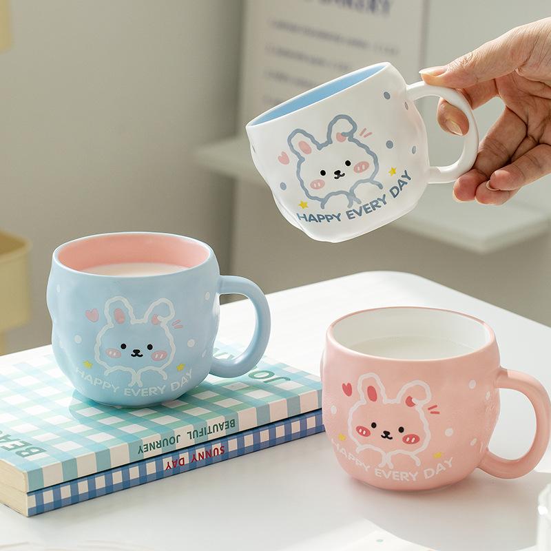 Soft and Cute Rabbit Ceramic Cup High looking Mug Couple Home Breakfast Milk Cup Cute Girls Ceramic Water Cup