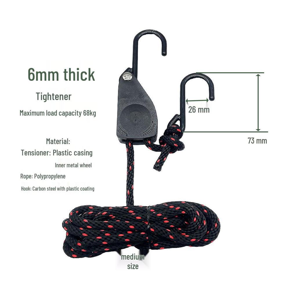 Justerbar utomhustvättlina och tältrepsträckare