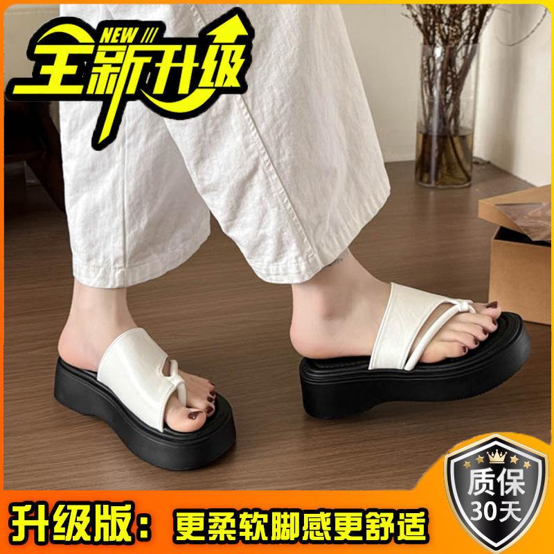 Summer Retro Casual Girls Boken Platform Slippers Non-slip Outer Wear One-word Cool Slippers Square Buckle Women's Shoes