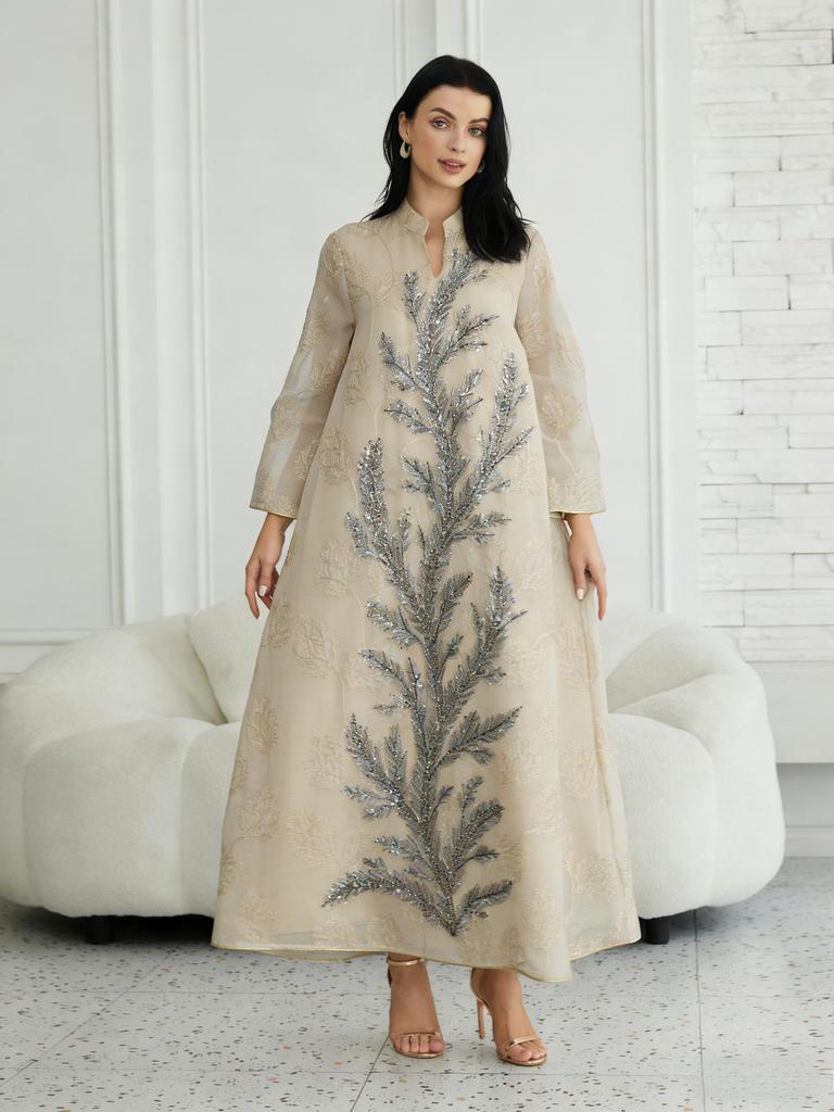 NC90 Women's Plus Size Embroidered Sequin Abaya Dress - Middle Eastern & Western Style