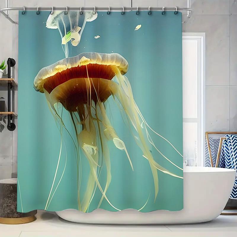 

Delightful Jellyfish Shower Curtain Waterproof Fabric with Vibrant Colors for Bathroom Decorations in Green 90x180cm