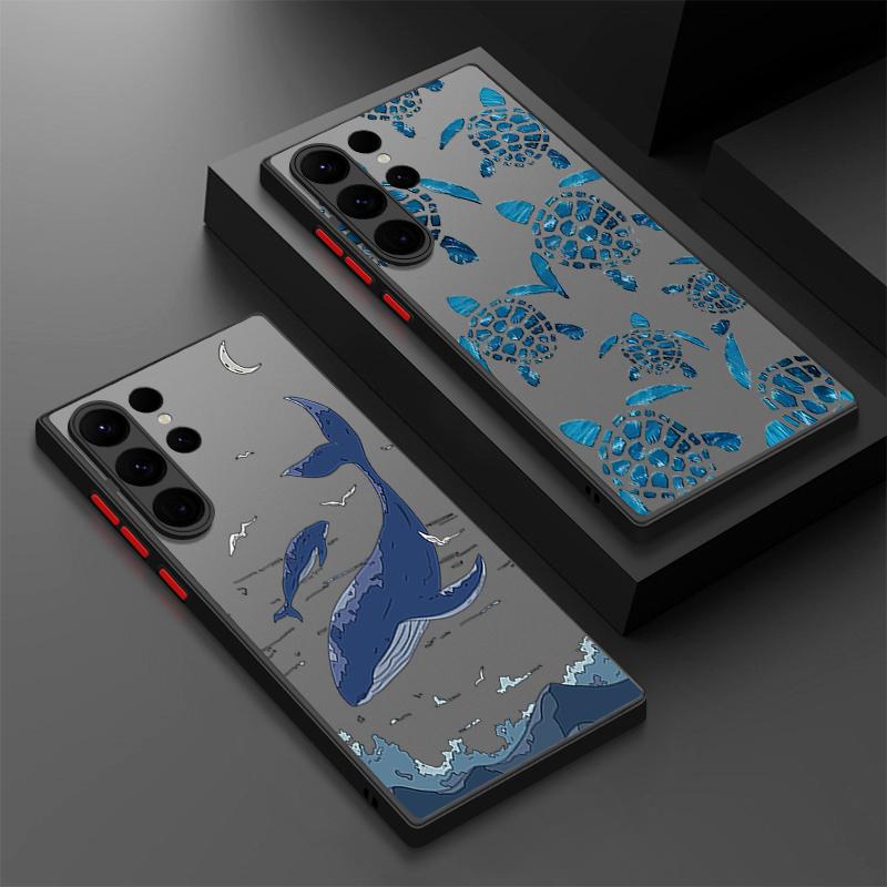 Wzorzyste etui na telefon ze zwierzętami oceanicznymi dla Samsunga S25 S24 Fe S22 Plus Ultra S23 S21 A56 A36 A55 A16 A54 A35 A52 A25 A15 A14 5g A32 4g Matowe twarde etui