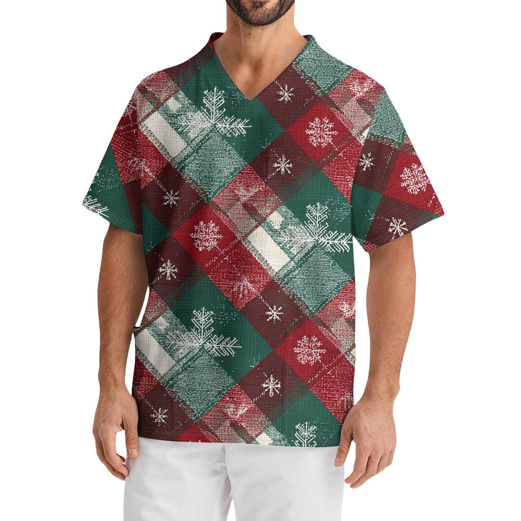 Herren Casual Kurzarm V-Ausschnitt Bedrucktes Fronttaschen-Top