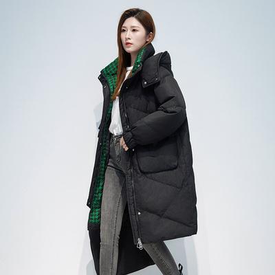 Down Padded Jacket Padded Jacket Women's Hooded Thickened Loose Large Size Medium and Long Knee Bread Jacket Tide