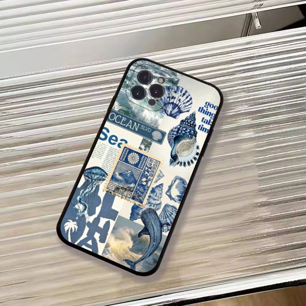 

C-Cool Blue O-Ocean Retro Phone Case Silicone Soft For IPhone 17 16 15 14 13 12 11 X XR Plus Pro Max Plus iPhone12Pro