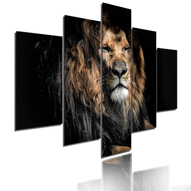 Minimalist Animals Poster Lion Leopard Orangutan And Elephant Canvas Painting 5 Pieces Modular Picture Print Wall Art Home Decor
