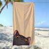 2D Flat, 1pc,Cute Illustration of a Black Cat Looking Up Beach Towel, Soft and Skin-Friendly, Non-Shedding,Easy To Clean,Durable