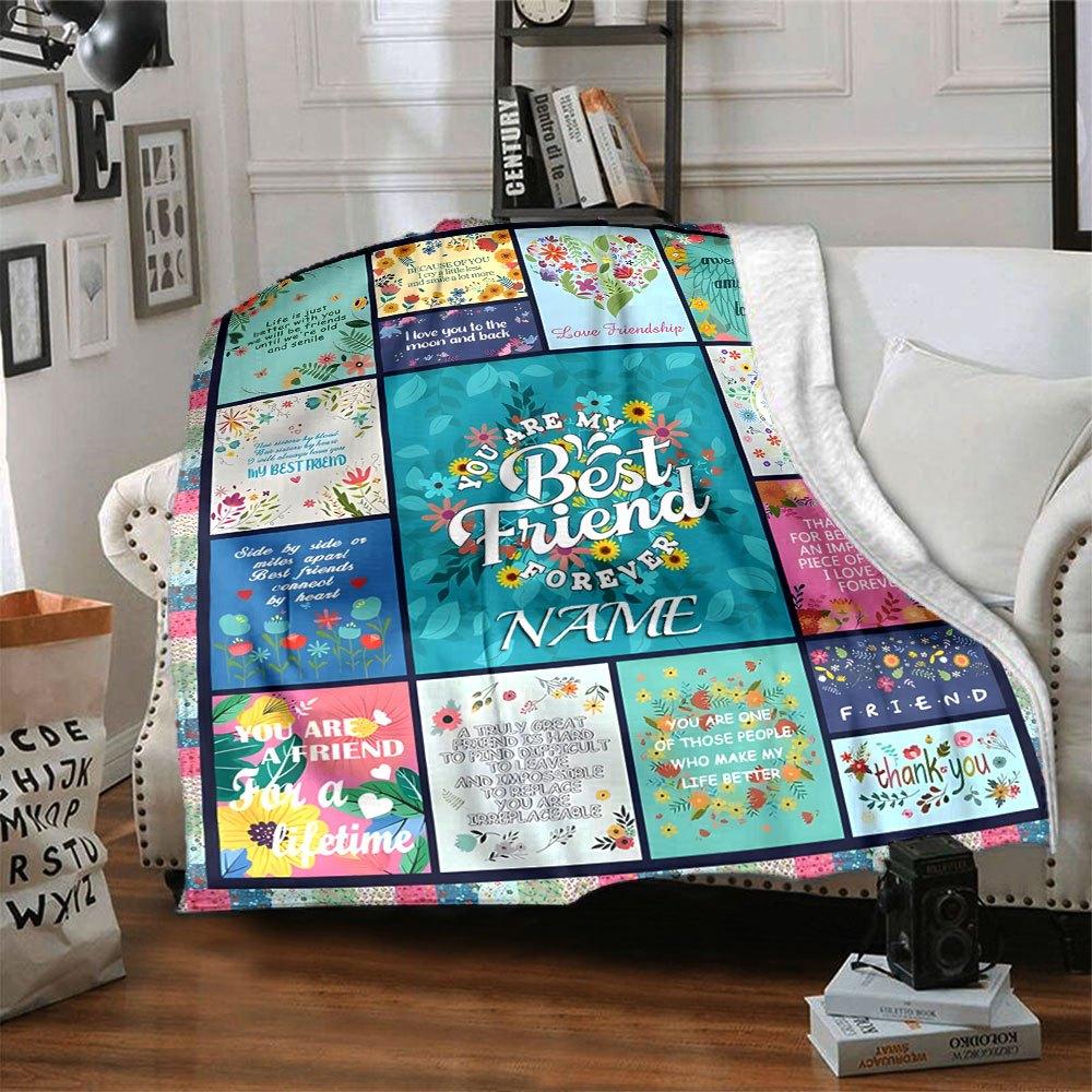 Friendship Quotes And Floral Designs Throw Personalized Blanket Customize Your Name Comfortable Perfect For Sofa Couch Office Bed Picnics Four Seasons
