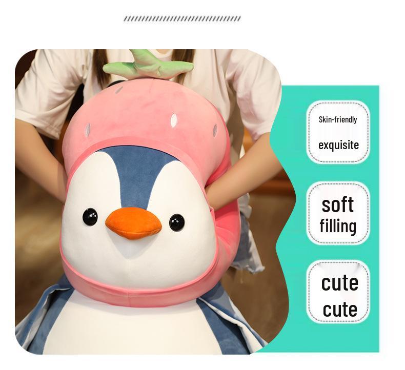 Large Fruit Penguin Pillow: Cute Antarctic Plush Toy for Bed, Huggable Sleeping Doll, Birthday Gift for Girls