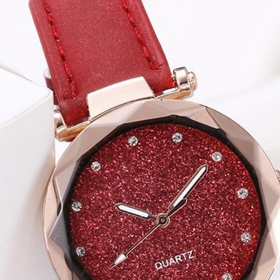 Women Casual Watch Rhinestone Round Dial Faux Leather Strap Ladies Business Formal Dress Quartz Wristwatch Fashion Jewelry Accessory Birthday Gift