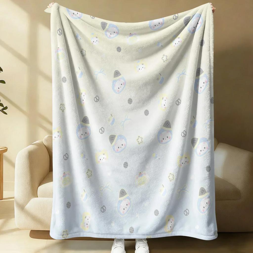 Sanrio Hello Kitty Plush Flannel Blanket Lightweight Throw Pink Gingham Apple Blanket Bed Sofa Cover School Office Nap Shawl