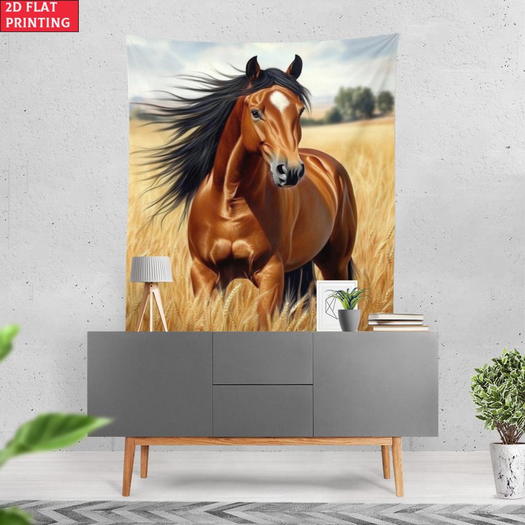 Horse In Golden Field Realistic Animal Art Wall Tapestry Rustic Farmhouse Decor Living Room Bedroom Horse Lover Gift