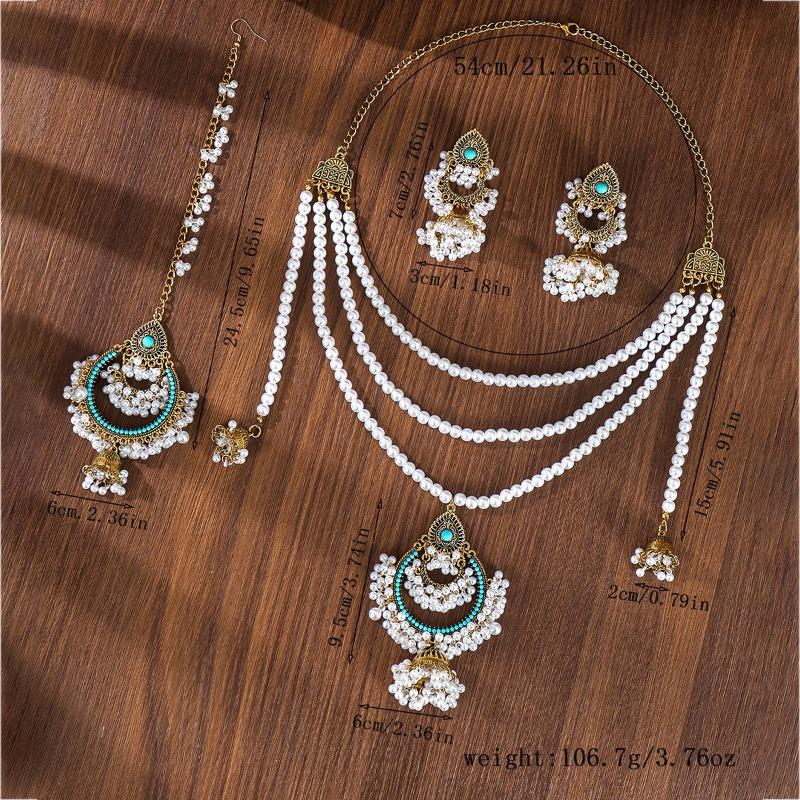 Meier European and american multi-layer pearl pendant jewelry set - vintage, heavily embellished, bohemian ethnic style fashion earrings