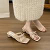 2025 New Fairy Style Bow-tied Cool Slippers, Summer with Skirt Square Head Thick Heel Silver Cool Slippers