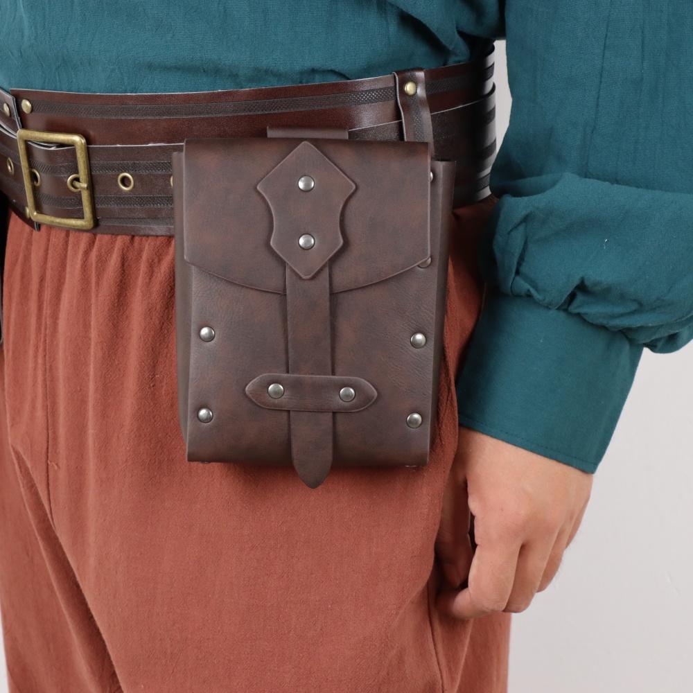Medieval Belt PU leather copper coin waist bag Coaplay wide belt Renaissance retro belt Cosplay props Accessory
