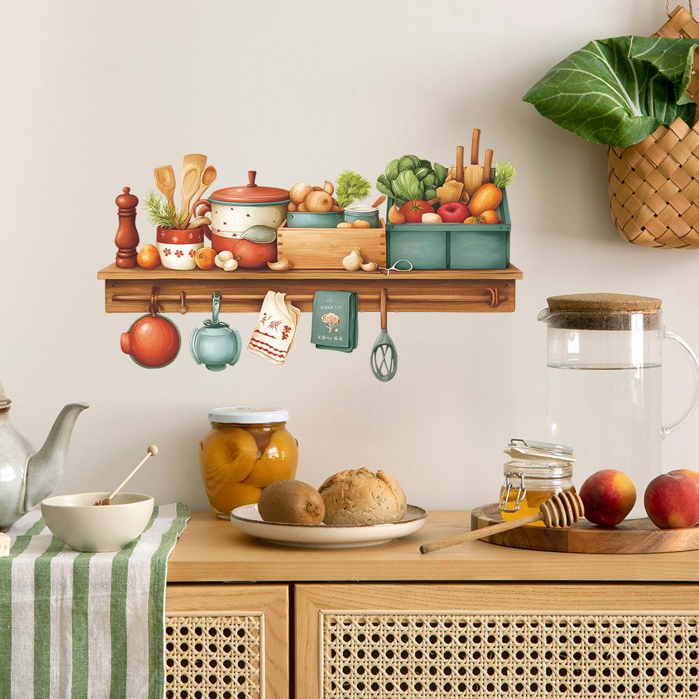 Watercolor Kitchenware, Food Shelves, Kitchen Wall Decoration Stickers