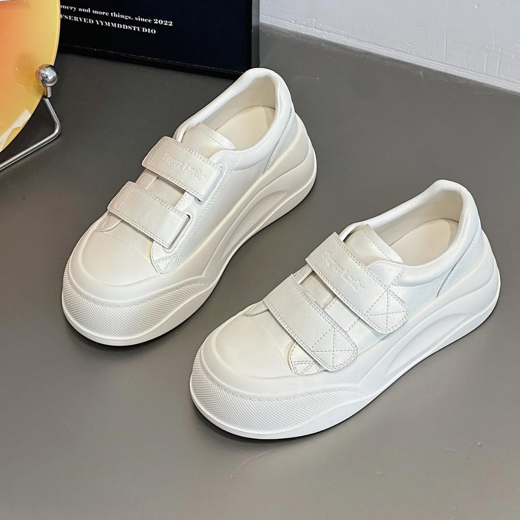 Leather Women's Shell Head Sports Board Shoes Spring and Autumn New Velcro Platform Muffin Biscuits Little White Shoes