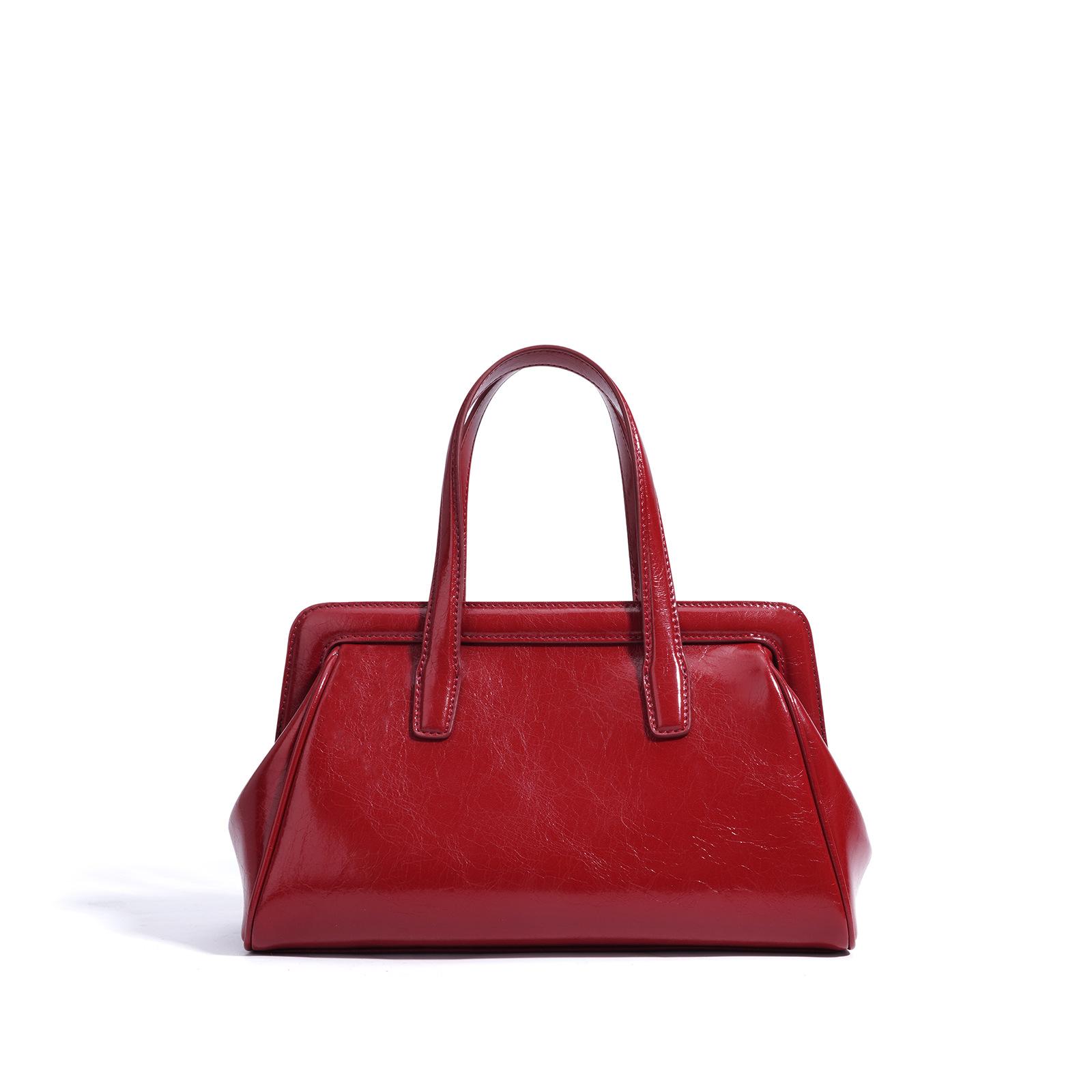 

2025 новая простая сумка высокого класса, нишевая ретро сумка-мессенджер из масляной вощеной кожи, женская модная сумка через плечо для通勤 красный