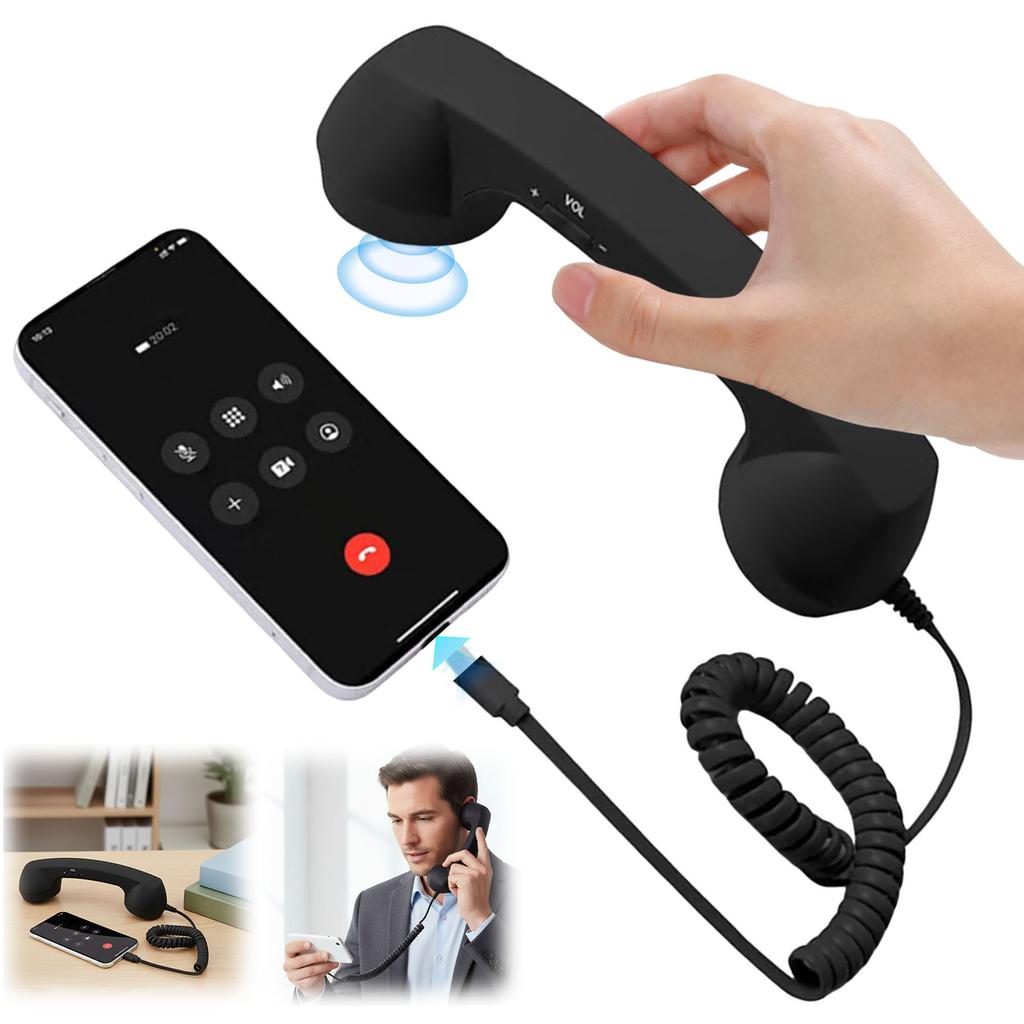 Retro Phone Handset Cellphone Landline Converter for iPhone&Android, Type-C/Wireless Bluetooth Old Fashioned Telephone Receiver