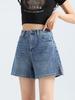 Four-Way Stretch A-Line Denim Shorts - Super Soft, High Quality, Summer Side Slit, Three-Quarter Length Pants