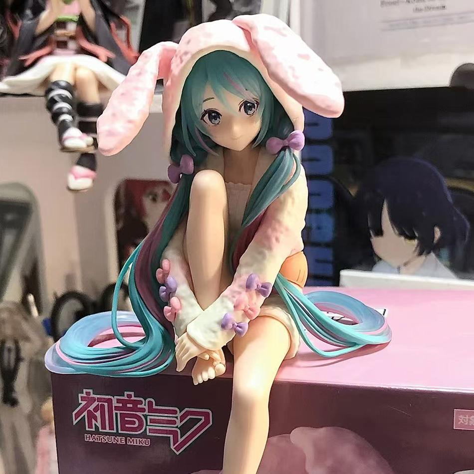 15Cm Anime Hatsune Miku Action Figure With Rabbit Ear Pajamas Pvc Model Toy Doll Noodle Stopper Collectible Gift