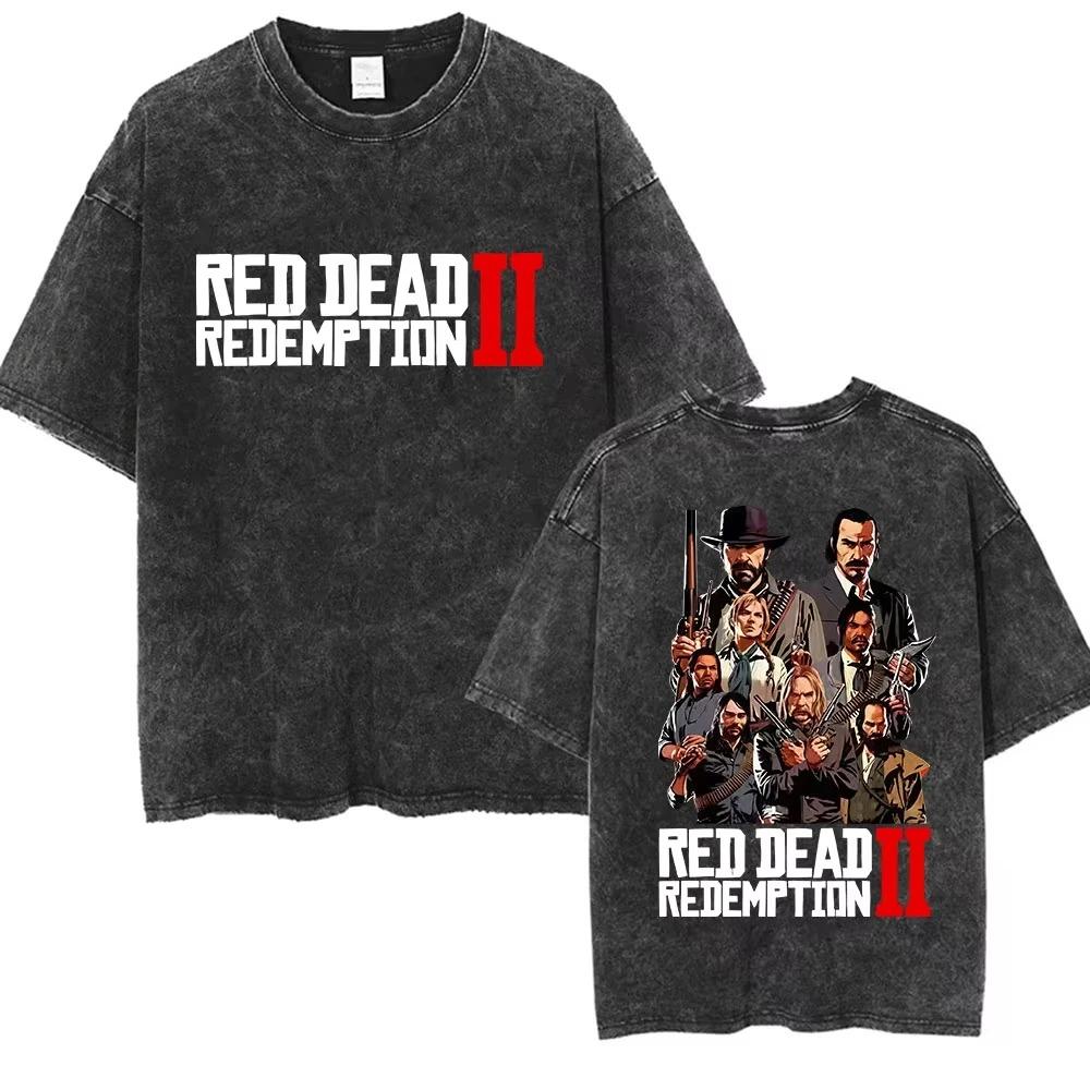 

Oversized Acid-Wash Vintage Short-Sleeve T-Shirt Featuring Red Dead Redemption 2 Arthur Morgan Retro Poster Graphic Print M